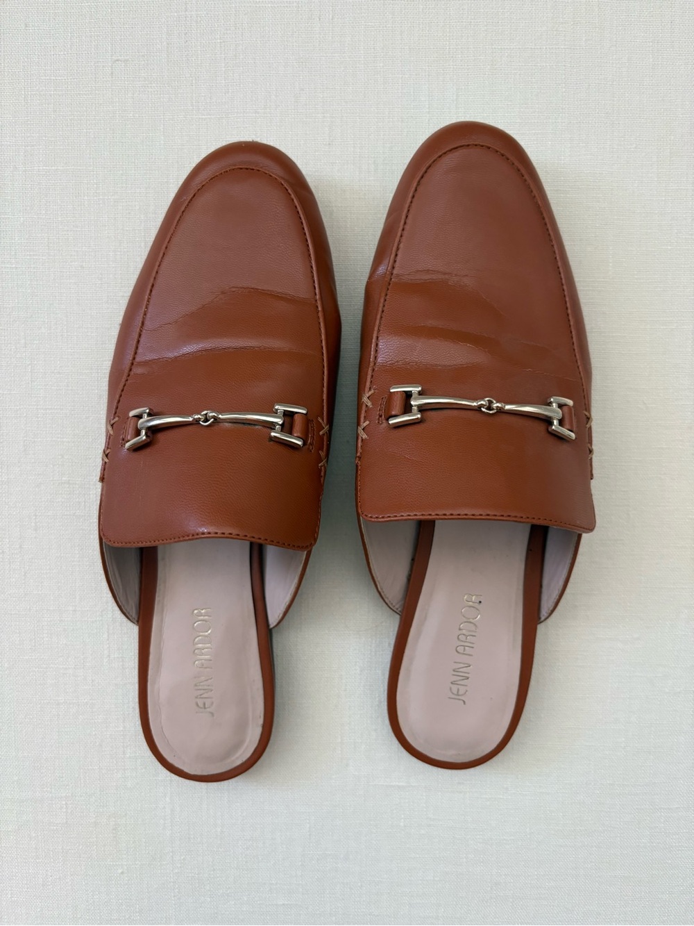 Jenn Ardor Chestnut Brown Slip-On Mules with Gold Bit